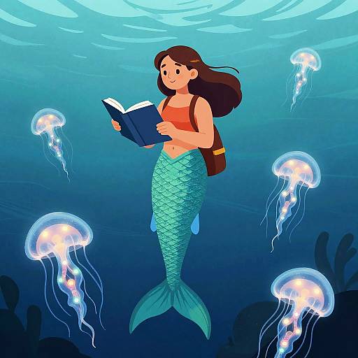 Merfolk Cartographer Mapping Bioluminescent Abyss