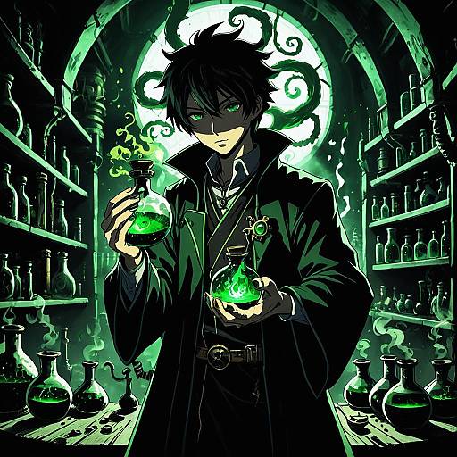 Gothic Alchemist in Shadowy Laboratory