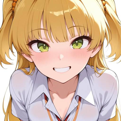 Cheerful Blonde Girl with Green Eyes