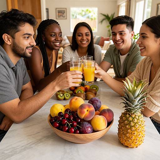 Cozy Diverse Friends Sharing Fruit