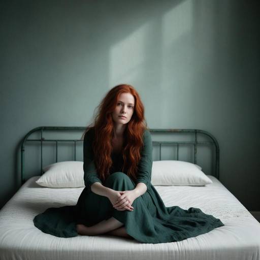 Pensive Redhead Woman Sitting on Bed