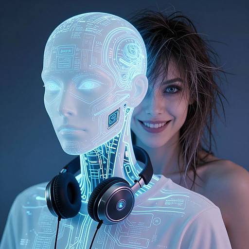 Unsettling Cybernetic Fusion Portrait