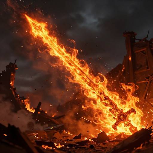Fiery Weapon Battle in Burning Ruins