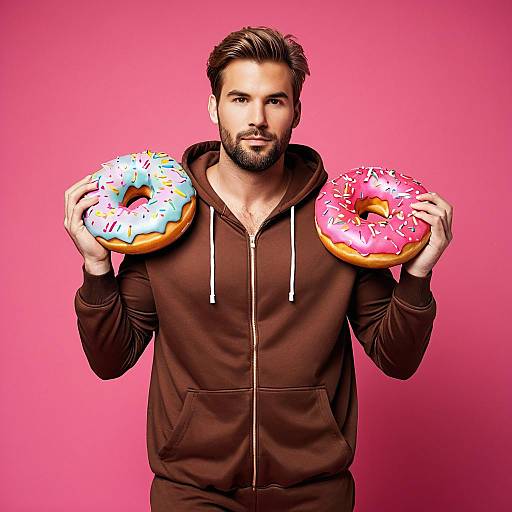 Man Holding Large Colorful Donuts