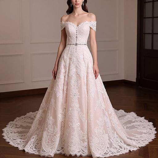 Elegant Pink Lace Wedding Dress
