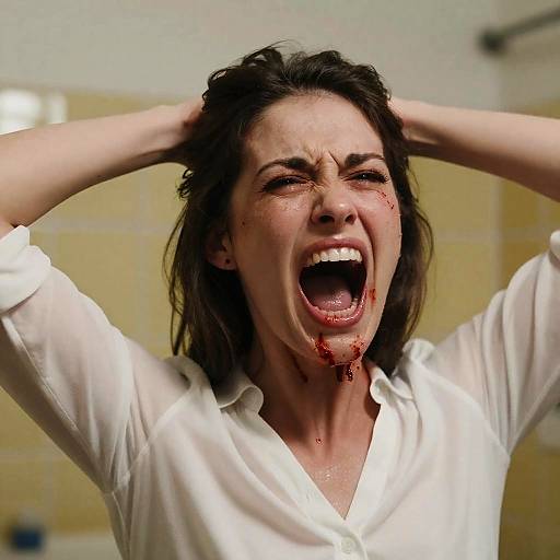 Intense Portrait of a Screaming Woman