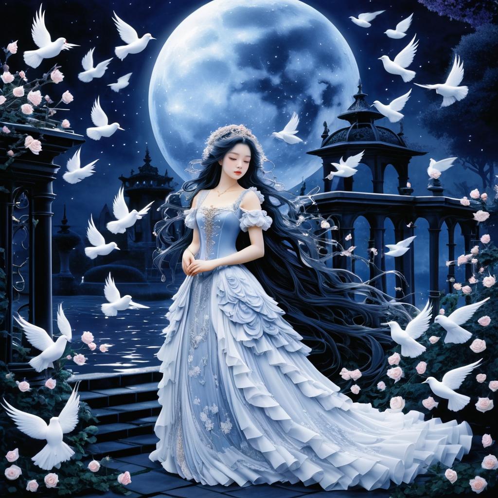 Forlorn Princess in a Moonlit Garden