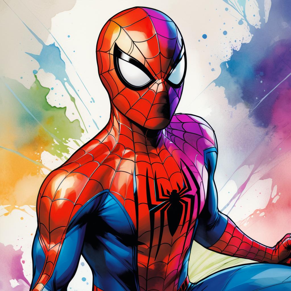 Vibrant Spider-Man Portrait in Watercolor