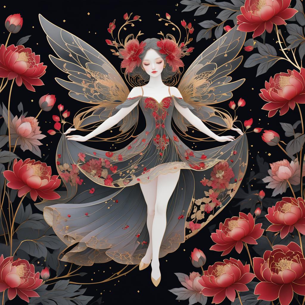 Ethereal Sylph with Peonies Art