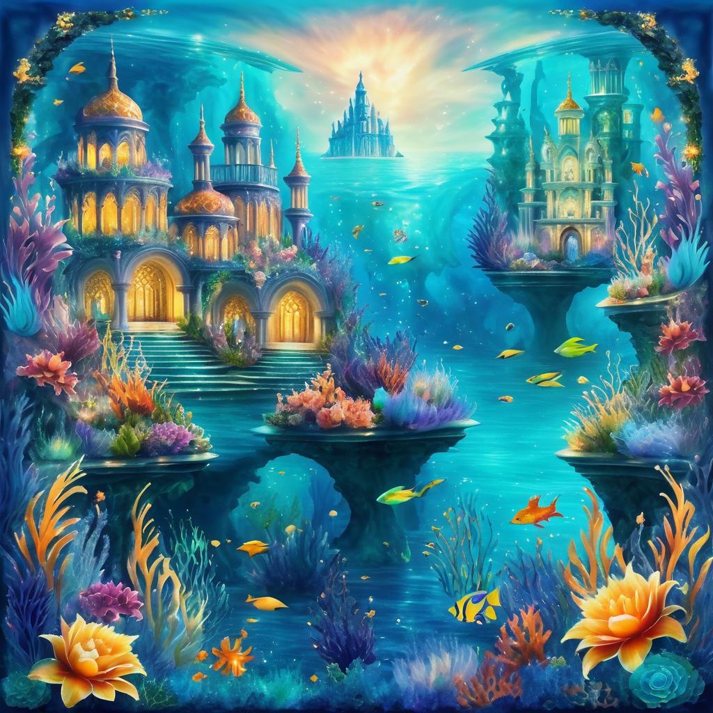 Enchanting Underwater City with Floral Border