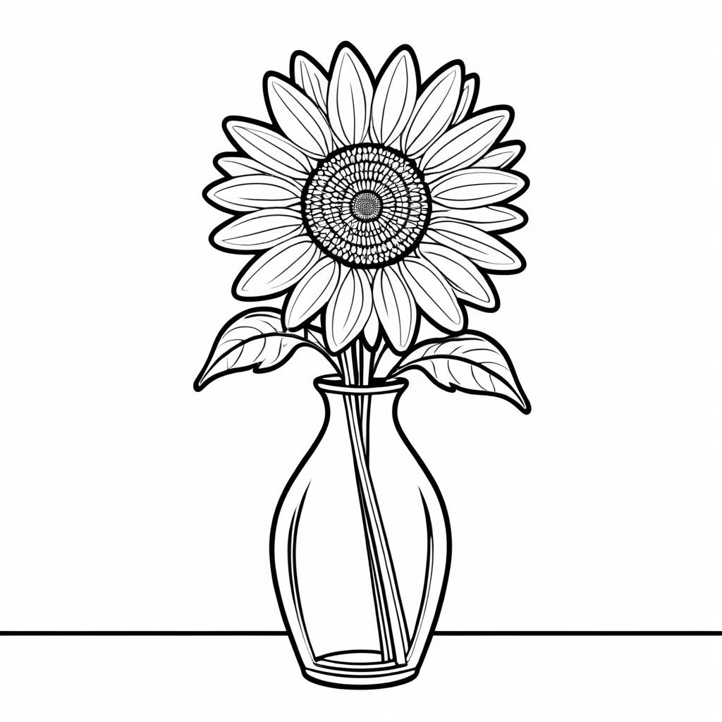 Sunflower in Vase Coloring Page Design