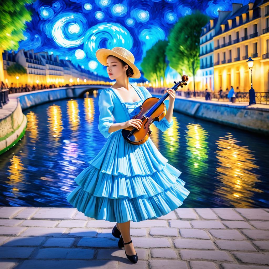 Kawaii Musician Dancing by the Seine