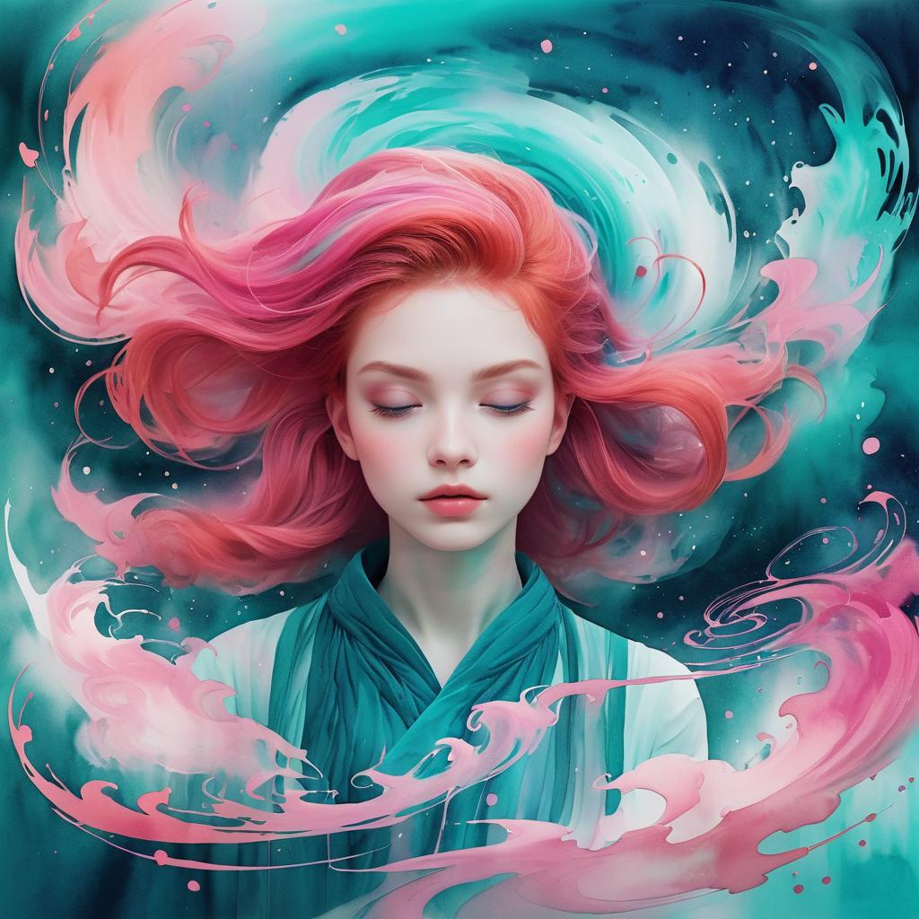 Whimsical Watercolor Girl with Red Hair