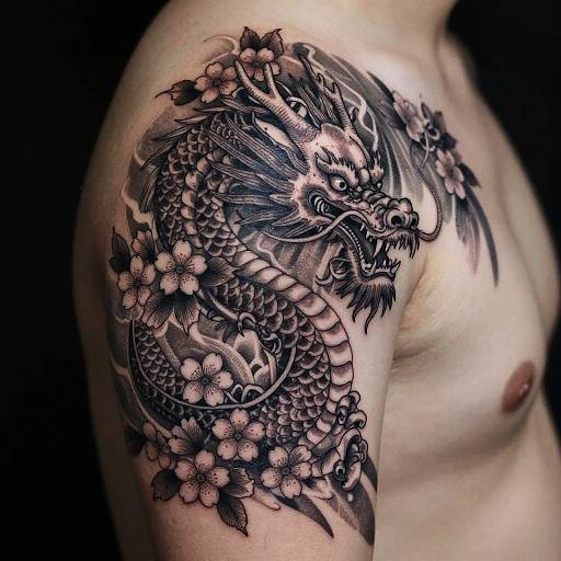 Intricate Eastern Dragon Tattoo Template