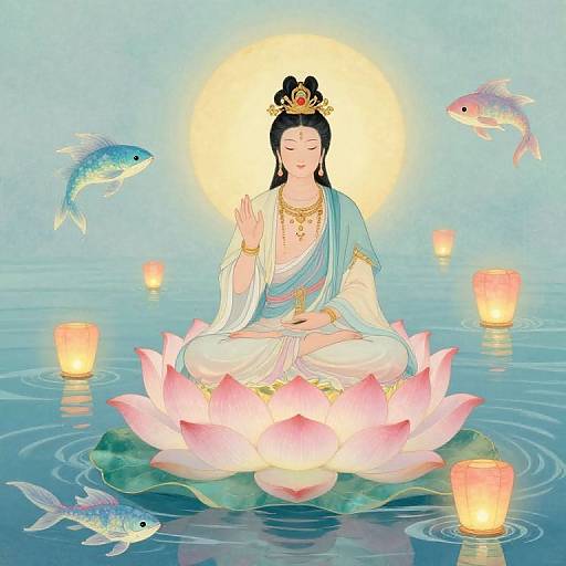 Serene Goddess on Lotus Blossom