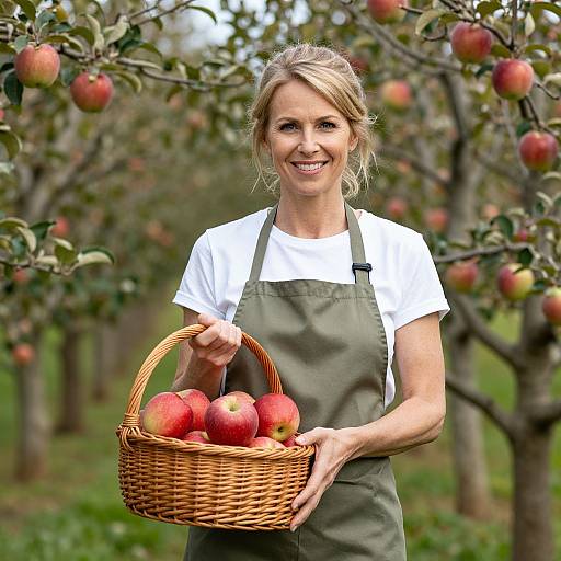Happy Woman Harvesting Apples Outdoors