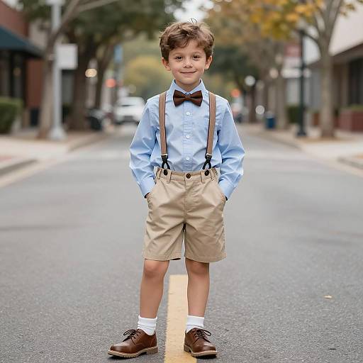 Young Boy in Homecoming Outfit on Street