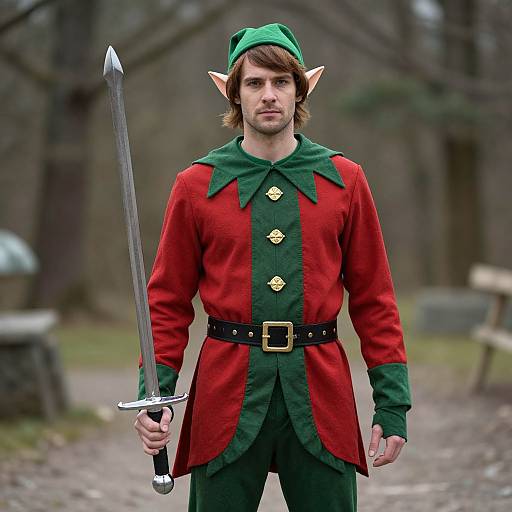 Elf Hunter in Red and Green Outfit