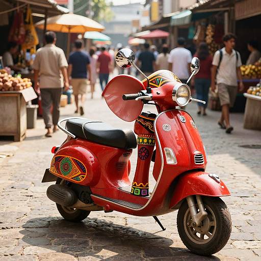Red Elephant Scooter in Bustling Market