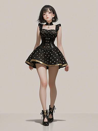 Modern Chic Woman in Black Polka Mini