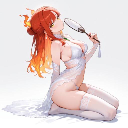 Elegant Woman in Lingerie with Fan Elegant Woman in Lingerie with Fan