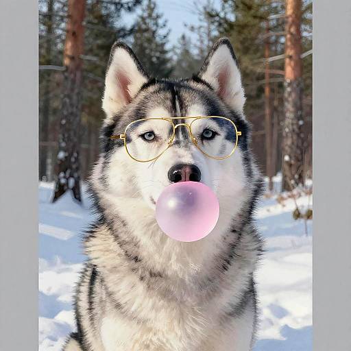 Siberian Husky in Pastel Snow Forest