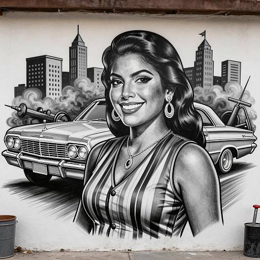 Chicano Art Mural of Smirking Mujer