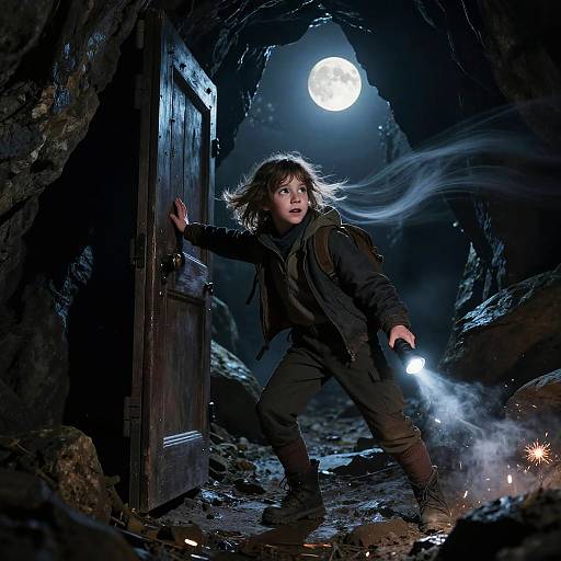 Brave Explorer in Dark Cave