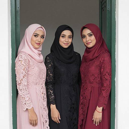Three Women in Colorful Lace Hijabs