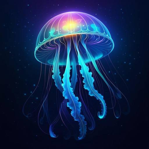 Surreal Bioluminescent Jellyfish Illustration