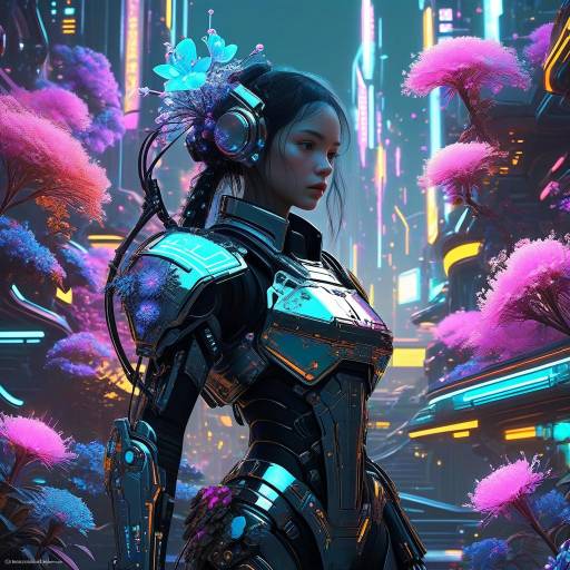 Cyberpunk Woman with Neon Flora