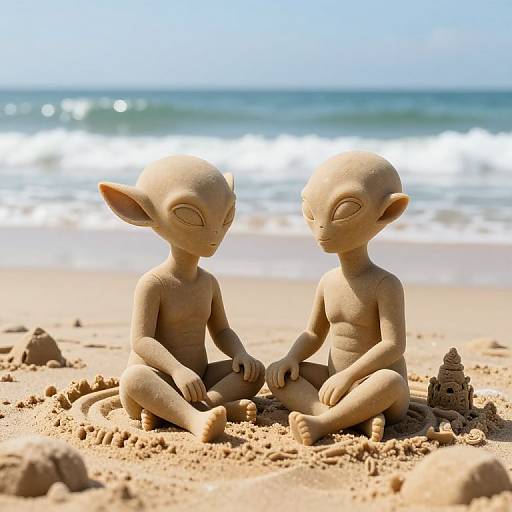 Alien Figures Crafting Sand Sculptures
