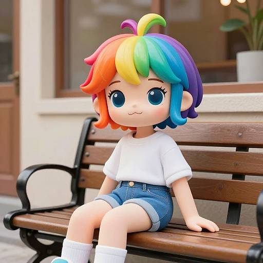 Rainbow Brite Girl on Bench