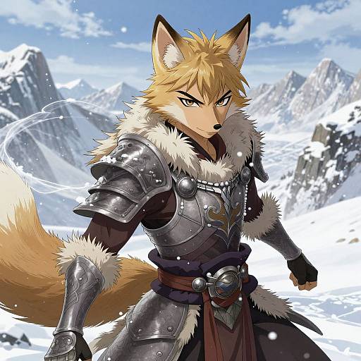 Anime Fox-Eared Warrior in Snow