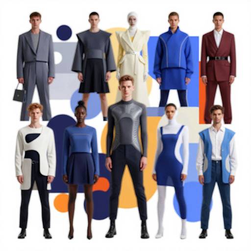 Photograph of diverse group in modern, varied attire: suits, dresses, jackets; colors include gray, blue, white, black, red; standing