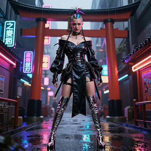 Cyber Samurai in Neon Rain Alley