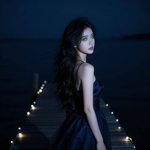 Enigmatic Enchantress on Moonlit Pier