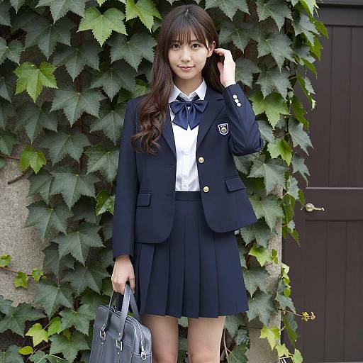 Asian Woman in Navy Blue School Uniform