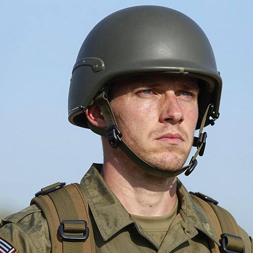 Close-Up of a Somber Soldier Portrait
