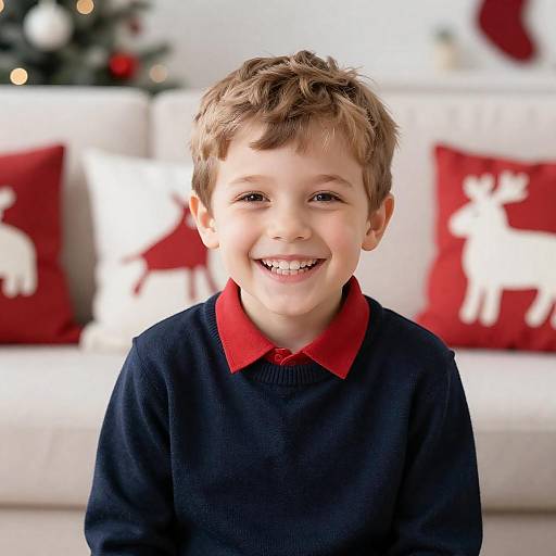 Cheerful Boy in Christmas Setting