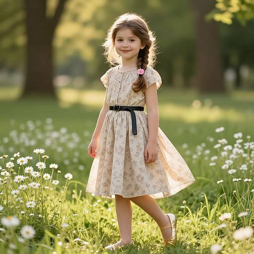 Young Girl in Sunny Floral Meadow