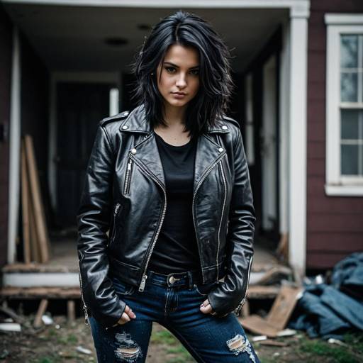 Woman in Leather Jacket and Distressed Jeans