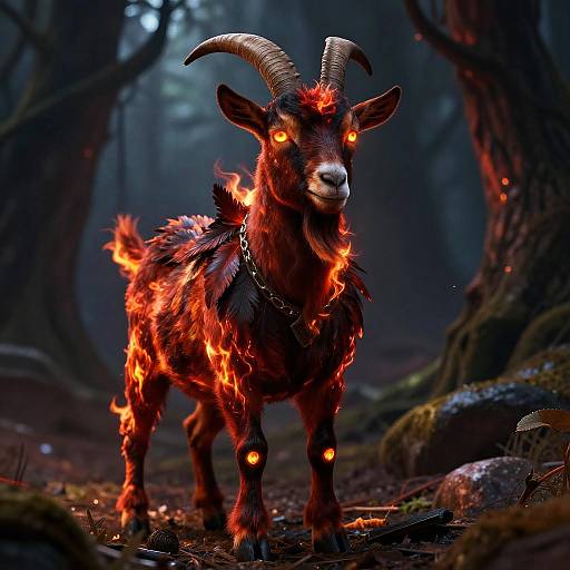 Fiery Goat in Enchanted Forest