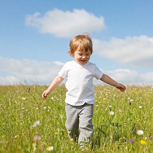 Child's Joy in Sunlit Wildflower Meadow