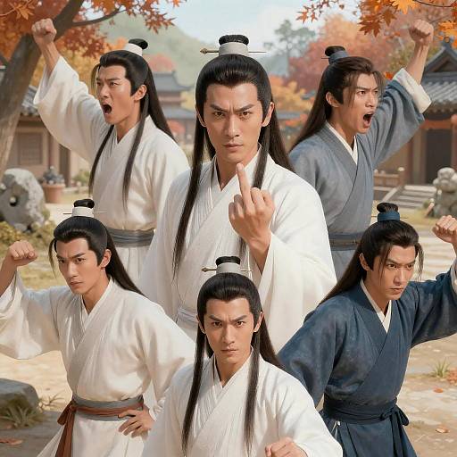 Dynamic Asian Men in Traditional Robes