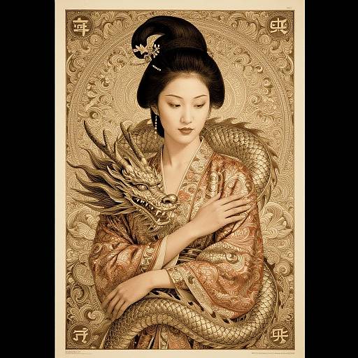 Vintage Poster of Chinese Woman with Dragon