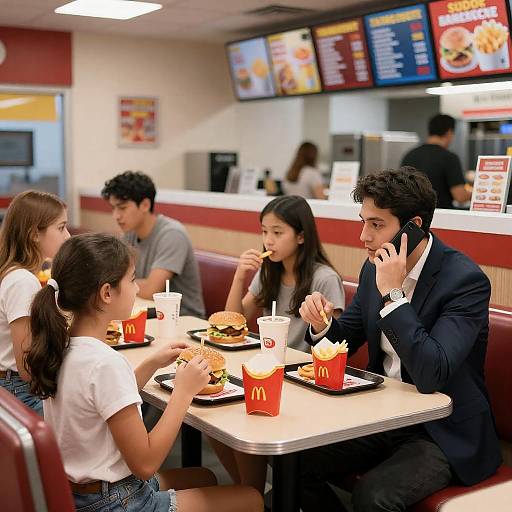 Busy Fast-Food Scene with Customers