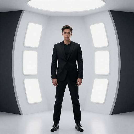 Futuristic Man in Stylish Oval Room