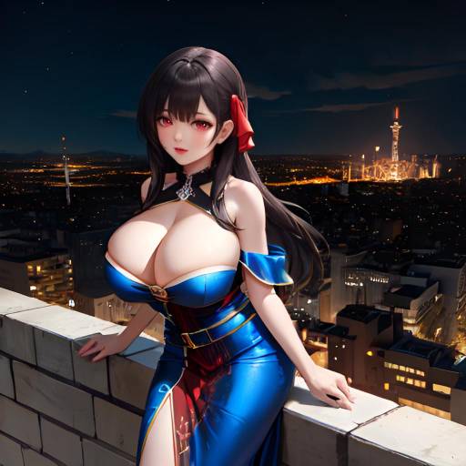 Aesthetic Nighttime Anime Girl Rooftop