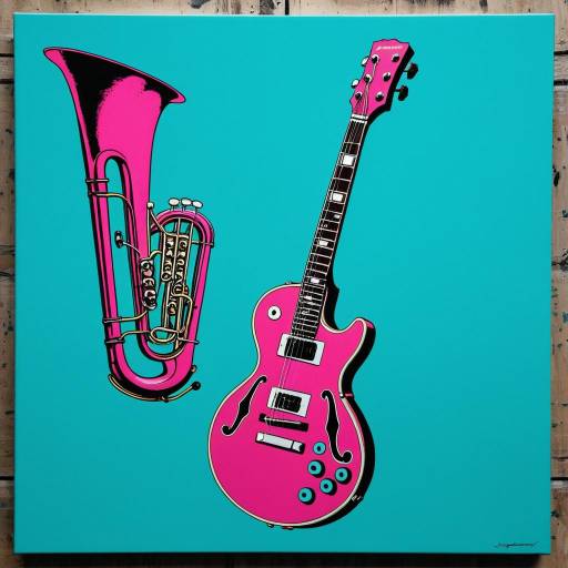 Magenta Guitar and Trumpet Pop Art